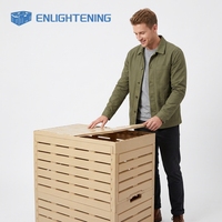 Caisse de rangement pliable en plastique à surface lisse facile à nettoyer, aspect bois, ventilée, empilable et lavable