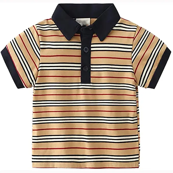 2-14 Tahun Desain Baru Anak Laki-laki Pique Logo Kustom Anak 100% Katun Garis Polo T Shirt