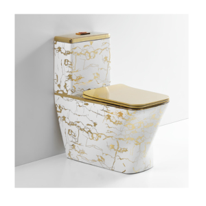 Thiết kế hiện đại vuông gốm một mảnh nhà vệ sinh bát commode thiết bị vệ sinh màu trắng và vàng phòng tắm tầng gắn vàng Nhà vệ sinh - Product Image 1