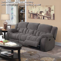 Ensemble de canapés inclinables manuels en tissu gris de luxe moderne avec porte-gobelets et console avec porte-boissons