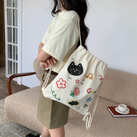 Sac à dos en toile personnalisé avec impression de dessins animés mignons, réutilisable, léger, en coton, avec cordon de serrage, pour cadeau promotionnel