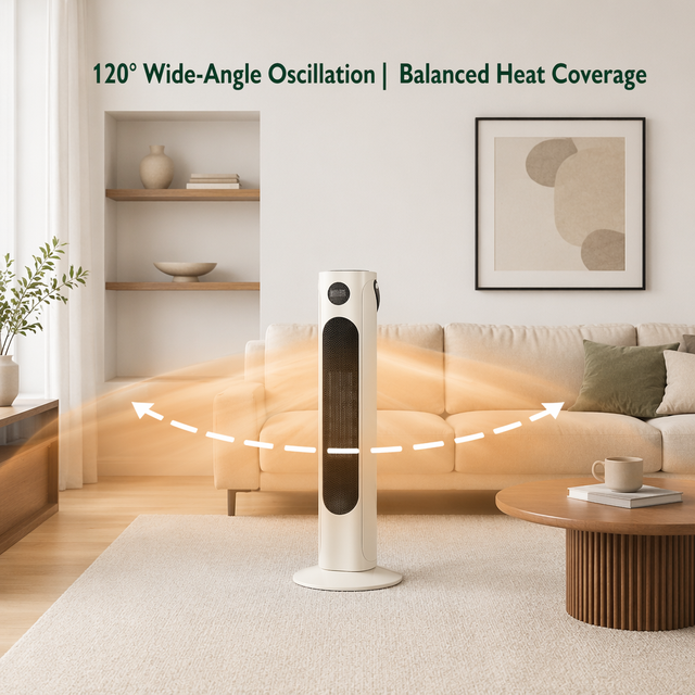 Oscillating Electric Tower Heater with Wide-angle Heat Distribution, PTC Ceramic Space Heater for Living Room
