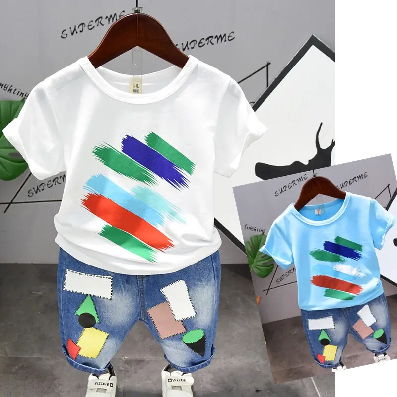 Toddler Little Boy Kids Summer star printed t Shirt printed Short jeans 2pcs Outfit Clothes set