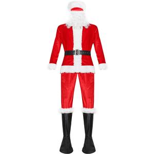 Disfraz de Papá Noel para adultos, traje de felpa para padre, ropa elegante, accesorios de Cosplay de Navidad, abrigo para hombre, pantalones, cinturón de barba, sombrero, conjunto de Navidad - Product Image 5