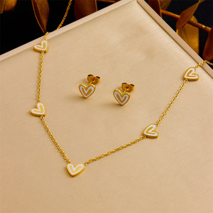Heart Shape Stainless Steel Jewelry <b>Set</b> Necklace <b>Bracelet</b> Earrings Women's Gift Fashion Accessories - Product Image 2