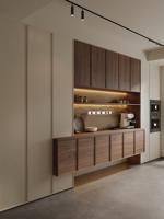 Aparador Flotante Moderno de Nogal con Estantes Abiertos con LED, Mueble Buffet para Comedor, Personalizable