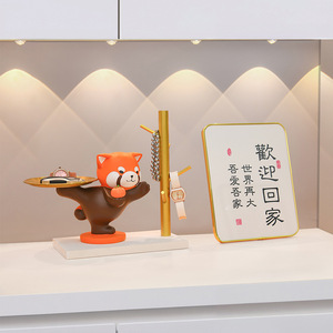 Cute Resin Red Panda Figurine With Tray For Home Desktop Decoration Feng Shui Style Key Holder Living Room Decor - Product Image 2