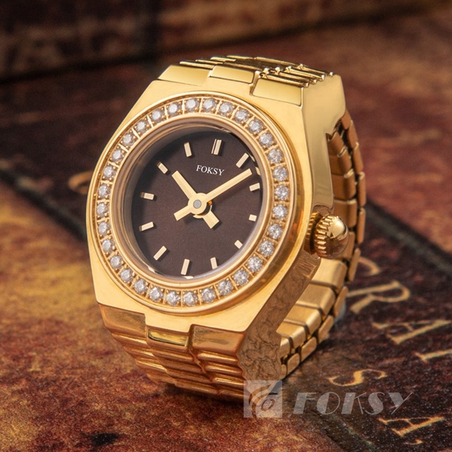 Custom Retro Hiphop Finger Tone Ring Watch with Diamond Elastic Watchband Quartz Silver Mini Adjustable Ring Watch Men Women