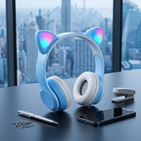 Headphone Wireless BT P47M Telinga Kucing Lucu LED Lipat untuk Anak, Earphone Stereo Olahraga dengan Peredam Kebisingan Aktif, Daya Tahan 10-15 Jam