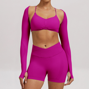 Conjuntos Deportivos de Yoga de 4 Piezas con Compresión Sin Costuras, Top de Manga Larga Ajustado, <span class=keywords><strong>Ropa</strong></span> Deportiva para <span class=keywords><strong>Mujer</strong></span> para Correr al Aire Libre - Product Image 2