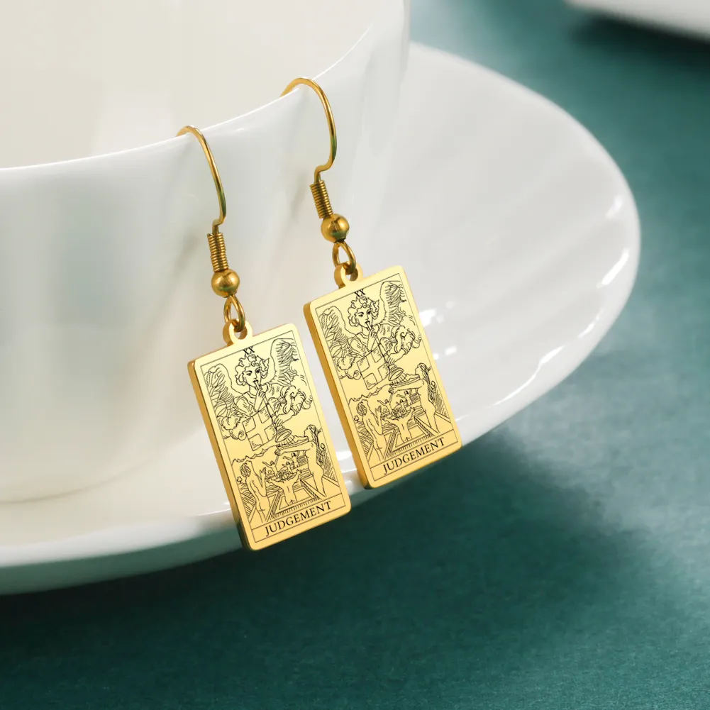 Hot Selling Classic Tarot Cards Stainless Steel Earrings for Women Pendants Drop Earrings 22 Major Arcana Tarot Jewelry