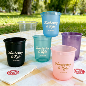 Vasos de Plástico PET Desechables con Tapa para Café Helado, Matcha Latte, con Logotipo Personalizado para Bodas, de 12oz, 14oz, 16oz, 18oz, 20oz y 24oz - Product Image 1