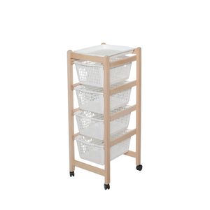 Chariot de rangement en bois de hêtre massif avec plateau amovible et paniers en plastique de qualité alimentaire - Pour l'entrée ou l'hôtellerie - Product Image 3