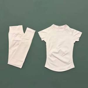 2 Piece Set <b>Women</b> Longline Short Sleeve Gym Crop Top High Waist Yoga <b>Leggings</b> Workout Sports Suit Fitness Clothes - Product Image 6