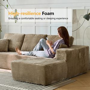 شحن مجاني متوفر في المخزون أريكة مقطعية على شكل حرف L بدون هيكل داخلي من قماش الكوردروي الفاخر بطول 104 بوصة لغرفة المعيشة، تعبئة في صندوق، أريكة مضغوطة - Product Image 2