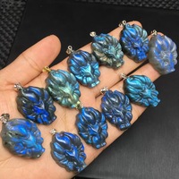 Naturel Haute Qualité Animal Sculpture Bleu Flash Labradorite Neuf Queue Renard Cristal Pendentif Pour La Maison Cadeau