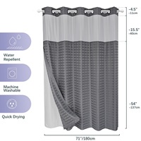 Rideau de Douche Moderne en Polyester Imperméable Tissé YinYang, Design Sans Crochets, Voilage Transparent Supérieur, Installation Facile, pour Hôtel et Maison