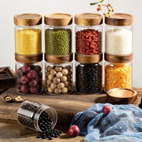 Bocaux en verre à couvercle vissé en bois d'acacia, récipients de stockage alimentaire de qualité alimentaire pour la cuisine avec couvercles en bois, boîtes hermétiques pour noix