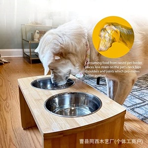 Support de nourrissage pour animaux de compagnie en bambou avec deux bols en acier inoxydable, surélevé, pour la nourriture et l'eau des chats et des chiens, plusieurs tailles disponibles - Product Image 4