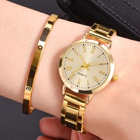 Bracelet-montre tendance à succès, écologique, pour le commerce international, avec bracelet fin en alliage doré, mouvement à quartz, cadran style étudiant pour femme