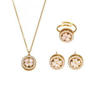 Conjunto de joyería de flor giratoria de circón 5A, collar + pendientes + anillo, regalo elegante para mujer - Product Image 1
