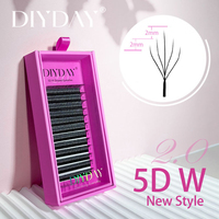 DIYDAY 5D 2.0 Extensions de cils en forme de W fabriquées à la machine, naturelles, douces, en PBT, pleines, denses, pré-faites, faciles à poser, pour salon