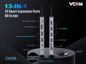 Универсальная док-станция VCOM с алюминиевым корпусом, 13-в-1: HDMI, USB 3.0, TF, SD, PD, USB-хаб (прямые поставки с завода) - Product Image 2