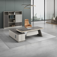 Bureau de luxe minimaliste en MDF pour patron, bureau en bois en forme de L avec sous-meuble, grand bureau de direction, mobilier de bureau