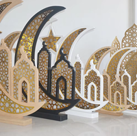 Croissant de lune Ramadan 80/100cm en bois avec LED, décoration de table islamique pour la maison, ornement Eid Mubarak, couleur personnalisée, vente en gros d'usine