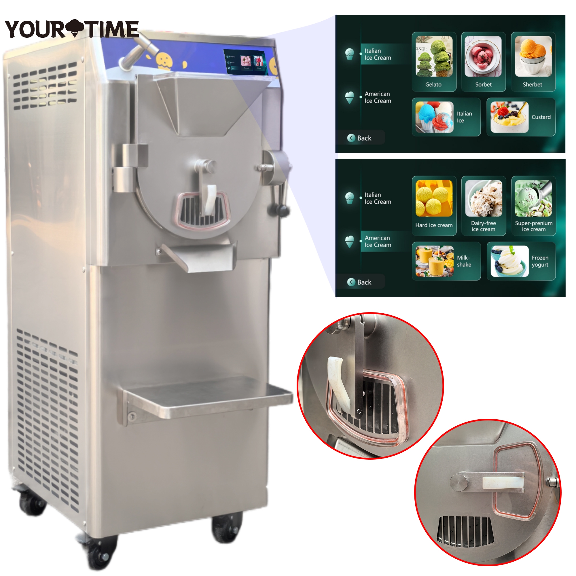 Yourtime 108L/H 10 Program CE/ETL Сертификат коммерческого жесткого мороженого пакетный морозильник итальянский производитель мороженого для продажи