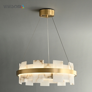 DPL38050 <span class=keywords><strong>Suspension</strong></span> LED personnalisée nordique unique en <span class=keywords><strong>cuivre</strong></span> et marbre 80W tricolore ronde moyenne pour salle à manger et salon - Product Image 3
