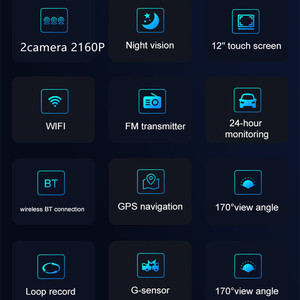 12 pollici Car DVR specchietto retrovisore Carplay e Android <span class=keywords><strong>Auto</strong></span> 4K WIFI Dash Cam 2 canali In-Car Cam fotocamera posteriore registratore automatico - Product Image 3