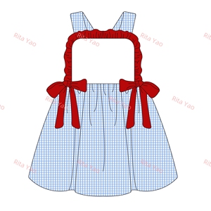 Monogrammed <strong>Patriotic</strong> Kids Boy White Shirt Blue Woven Gingham <strong>Shorts</strong> Matching Little Girl Side Tie Dress Baby Summer Clothes - Product Image 2