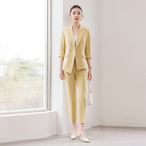 Women's Light Blue Suit <b>Set</b> Three Quarter Sleeve Anti-Wrinkle <b>Office</b> Lady Spring Formal Wear - Product Image 3
