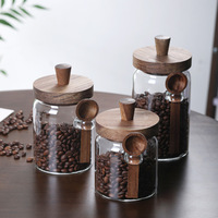 Pot en verre hermétique avec couvercle en bois d'acacia pour le stockage de grains de café, de thé et de céréales, idéal pour le dropshipping transfrontalier