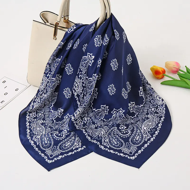 Multifunction Imitated Silk Scarf Cashew Flower Pattern Decorative Square Bandana