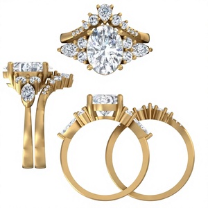 Ensemble de mariage de luxe avec diamant de laboratoire taille ovale certifié IGI, bague de fiançailles pour femme en or blanc ou jaune massif 14 carats, cadeau de mariage - Product Image 2
