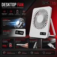 Ventilateur de bureau mini rechargeable USB ultra-fin portable avec batterie 2000 mAh, affichage numérique de l'heure et de la température, usine OEM ODM