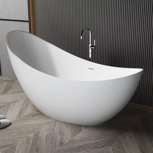 Bañera Moderna Independiente para Villas y Hoteles, Color Blanco Mate, Forma de Luna Negra, Ovalada, Superficie Sólida de Resina de Piedra, con Desagüe - Product Image 6