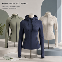 Veste de yoga pour femme à fermeture éclair intégrale, à capuche, avec trous pour les pouces, coupe ajustée, haut d'entraînement, fabrication sur mesure, marque privée, OEM, ODM, fabricant de vêtements de sport