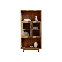 Meuble Wabi Sabi, bibliothèque en verre à plusieurs grilles, salon, armoire en bois massif moderne de haute qualité avec porte à battants, personnalisable