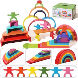 Bestseller: Ponte Arcobaleno in Legno 4 in 1, Blocchi Colorati Impilabili per l'Allenamento Cognitivo nella Scuola Materna - Product Image 1