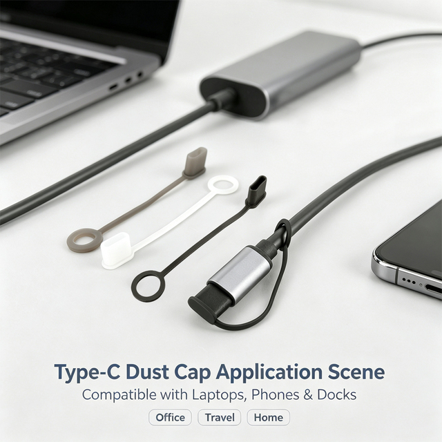 Anti-Lost Silicone USB-C Dust Plugs Protective Caps with Cable Tether Strap for All Type-C Charging Cables Anti-Dust Cover