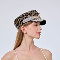 Casquette de Capitaine Unisexe en Peluche à Paillettes Noires et Dorées à Carreaux, avec Serpent en Strass et Pointes, pour Fêtes Rave, Plage et Extérieur, Vente en Gros, MOQ 3