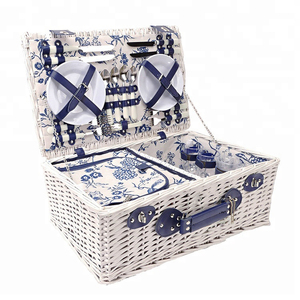 wholesale Souvenir Food Storage Gift Wicker Picnic Basket Set for 4 for bbq picnic with handle