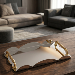 Luxury <b>Stainless</b> <b>Steel</b> Serving <b>Tray</b> with Mirror Finish and Decorative Gold Handles for Home Dining Hotel Restaurant and Tabletop - Product Image 2