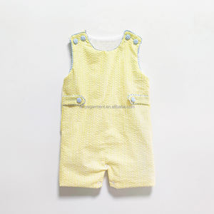 Enfants enfants jaune Seersucker garçon <span class=keywords><strong>Jon</strong></span> <span class=keywords><strong>Jon</strong></span> barboteuse filles robes trapèze bébé sans manches bulle frère correspondant ensemble de vêtements - Product Image 1