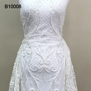 Fashion Party Designs White Bride Bead Sequin Floral Embroidery Wedding Net Lace for Lady Dress