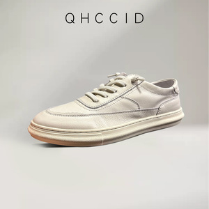 QHCCID White Leather Sneakers Low Heel Casual Daily Wear Solid Color Breathable <b>Soft</b> Sole Men's <b>Shoes</b> - Product Image 3