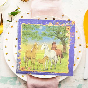 Serviettes en <span class=keywords><strong>papier</strong></span> écologiques 6,5x6,5 pouces motif floral <span class=keywords><strong>cheval</strong></span> violet pour décorations de fête d'anniversaire ou de remise de diplôme sur le thème du Derby - Product Image 4